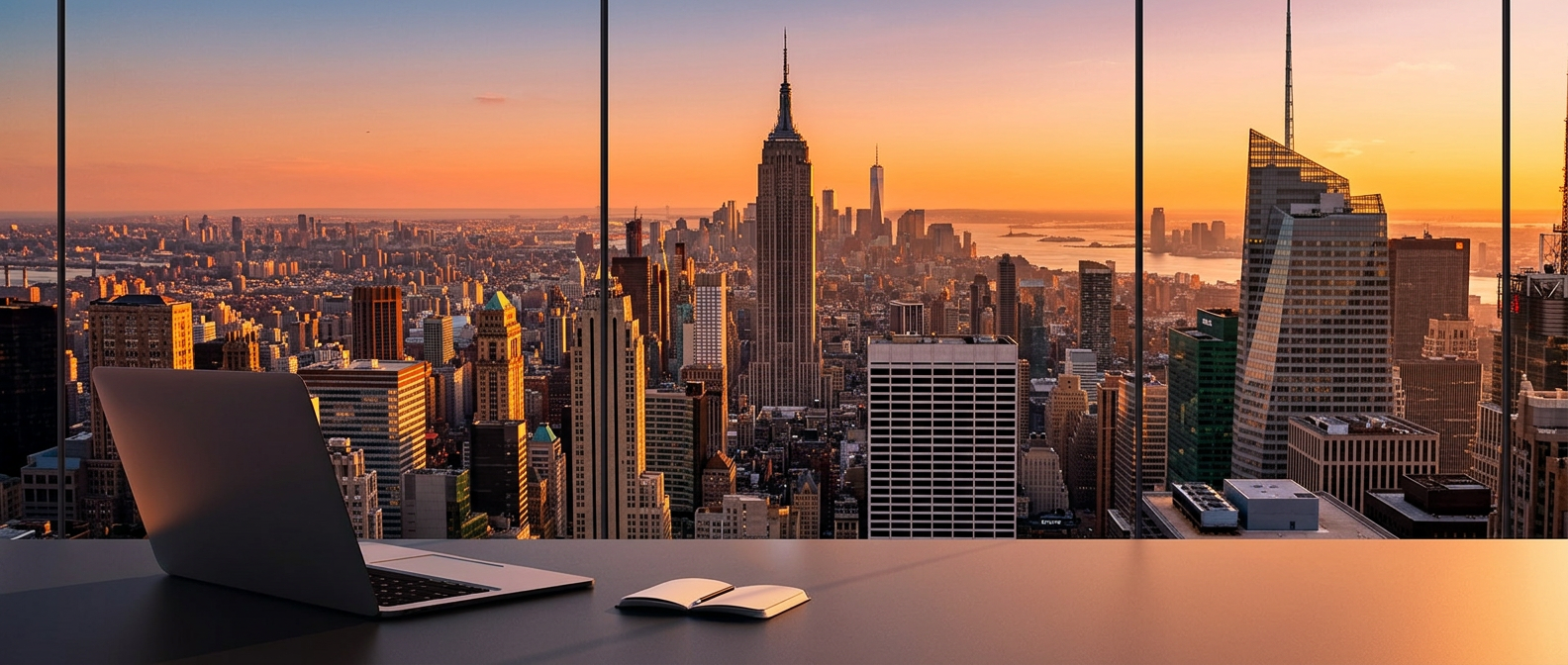 Pohled na panorama Manhattanu z prémiové kanceláře — Capital Investing Ventures